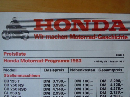 Honda preisliste 1983 - preisliste,